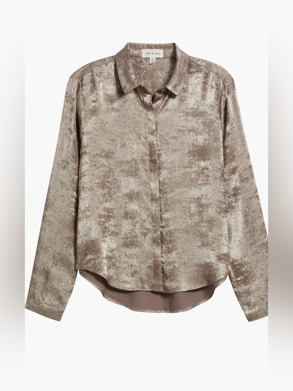 Anthropologie cloth and stone Shimmery Taupe Button-Front Blouse metallic